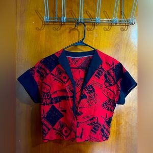 Exotic, Red & Black, Crop-Top, Button-Down Shirt